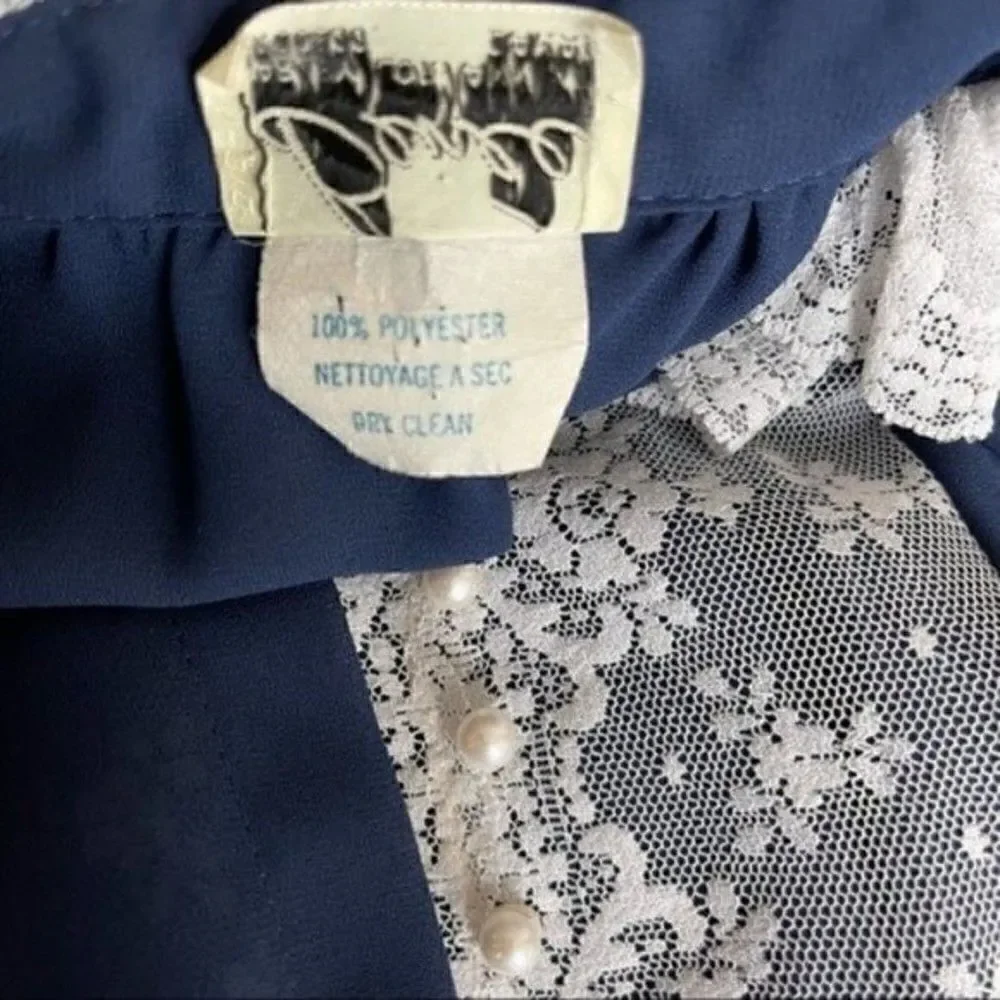 Vintage Benee by Lori Ann Vintage dress MFG Canada blue long sleeve Large BoxD - Picture 3 of 6